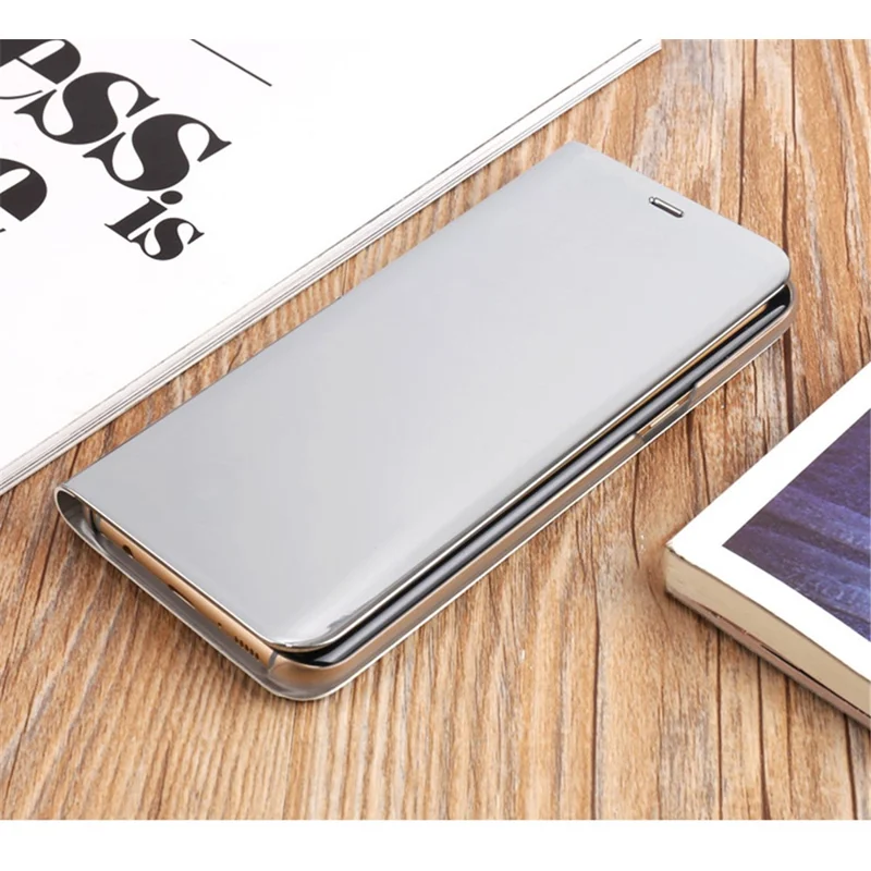 Plated Mirror Surface LeatherPhone Case View Window  Stand Shell for Samsung Galaxy S8 G950 - Silver