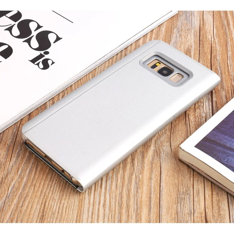 Para Samsung Galaxy S8 Plus G955 Placa Espejo Superficie Ver Cuero Soporte Móvil Caso Teléfono Celular Accesorio - Plata