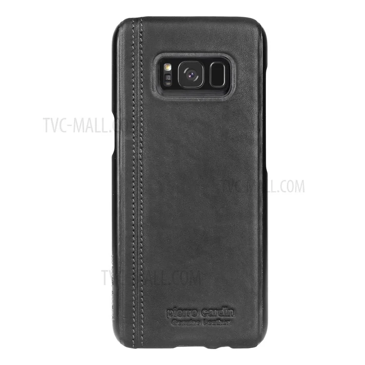 PIERRE CARDIN Stitched Genuine Leather Coated Hard PC Case for Samsung Galaxy S8+ SM-G955 - Black