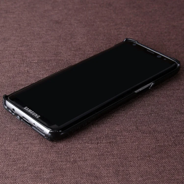 PIERRE CARDIN Stitched Genuine Leather Coated Hard PC Case for Samsung Galaxy S8+ SM-G955 - Black