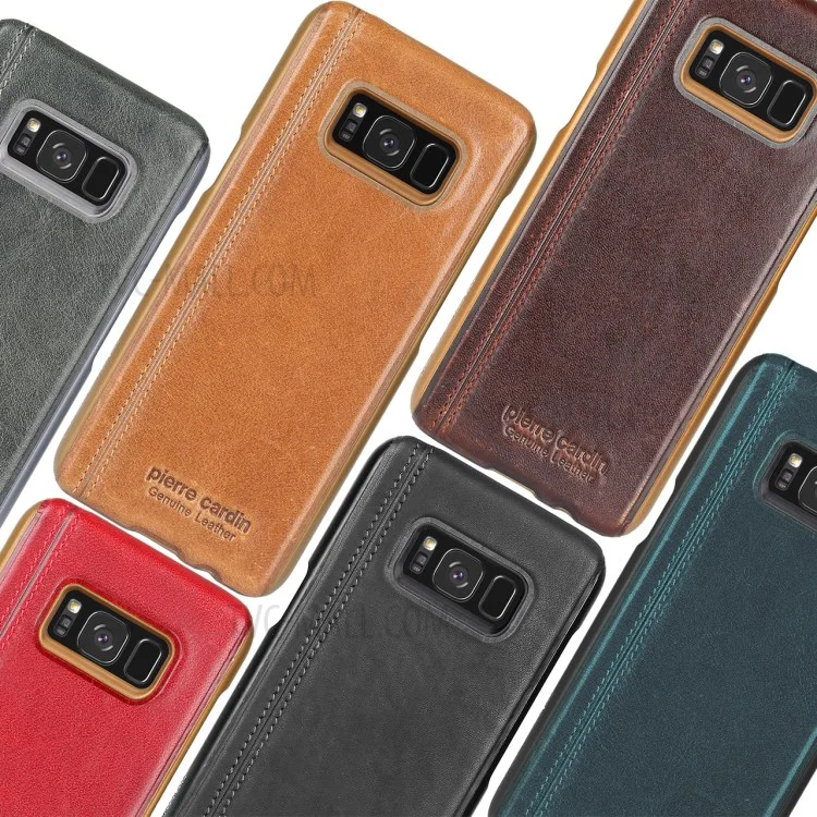 PIERRE CARDIN Stitched Genuine Leather Coated PC Case for Samsung Galaxy S8 SM-G950 - Black