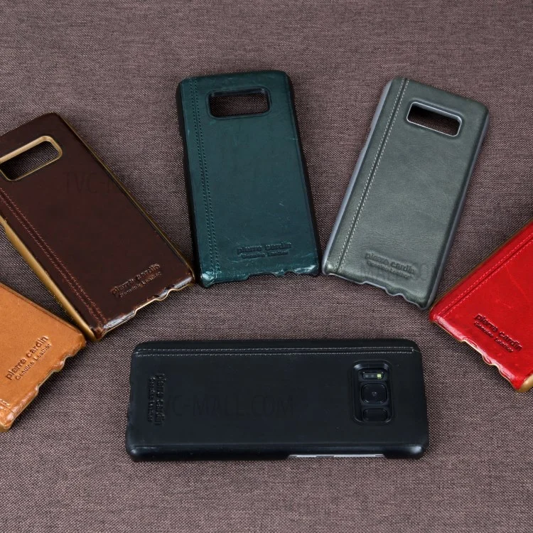 PIERRE CARDIN Stitched Genuine Leather Coated PC Case for Samsung Galaxy S8 SM-G950 - Black
