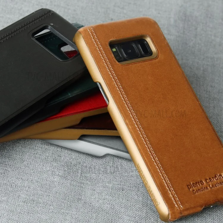 PIERRE CARDIN Stitched Genuine Leather Coated PC Case for Samsung Galaxy S8 SM-G950 - Black