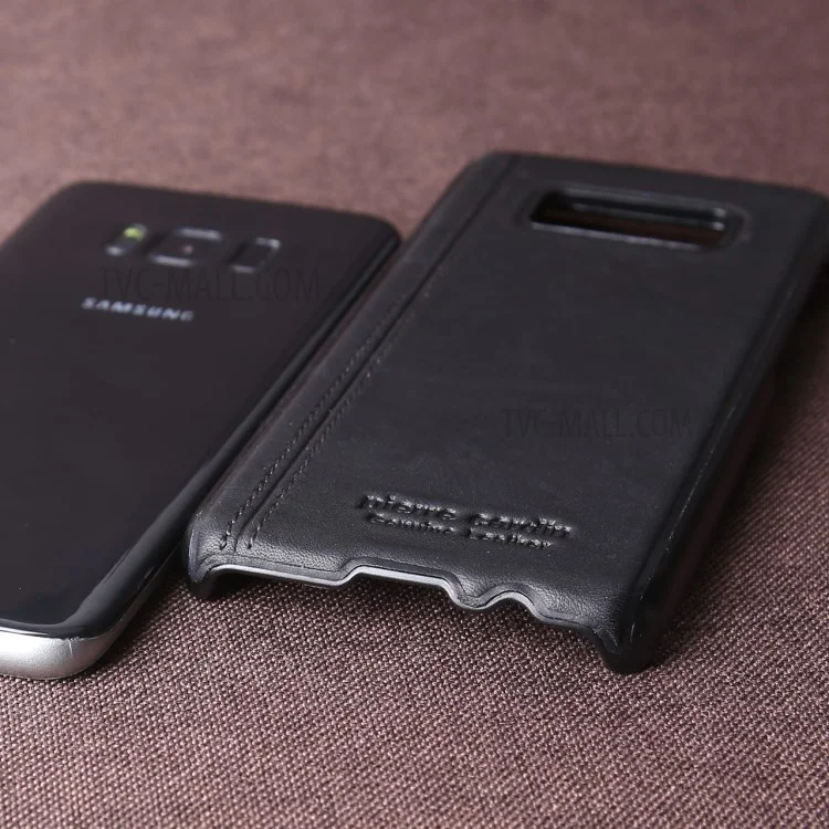 PIERRE CARDIN Stitched Genuine Leather Coated PC Case for Samsung Galaxy S8 SM-G950 - Black