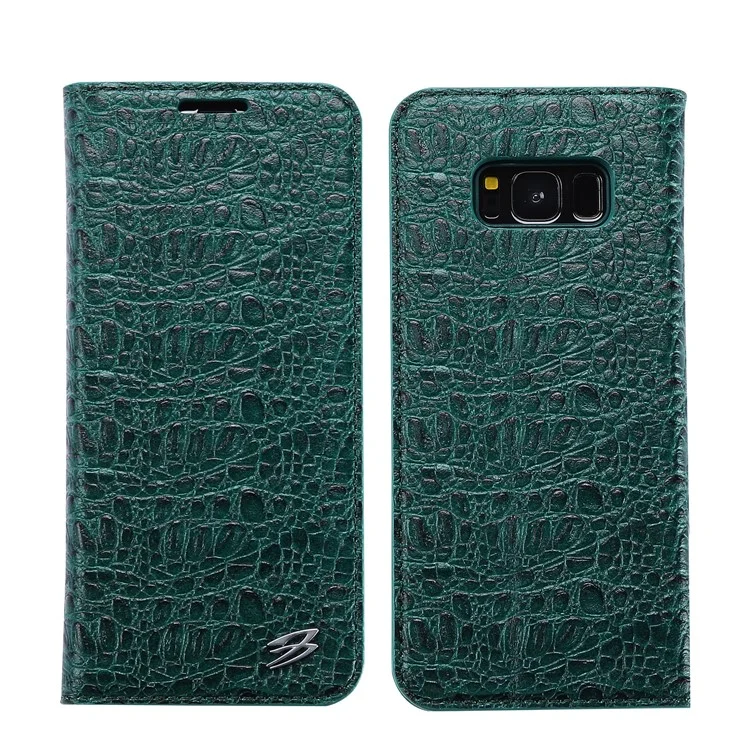 FIERRE SHANN Crocodile Texture Leather Wallet Case for Samsung Galaxy S8 G950 - Green