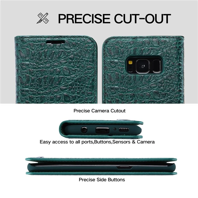 FIERRE SHANN Crocodile Texture Leather Wallet Case for Samsung Galaxy S8 G950 - Green