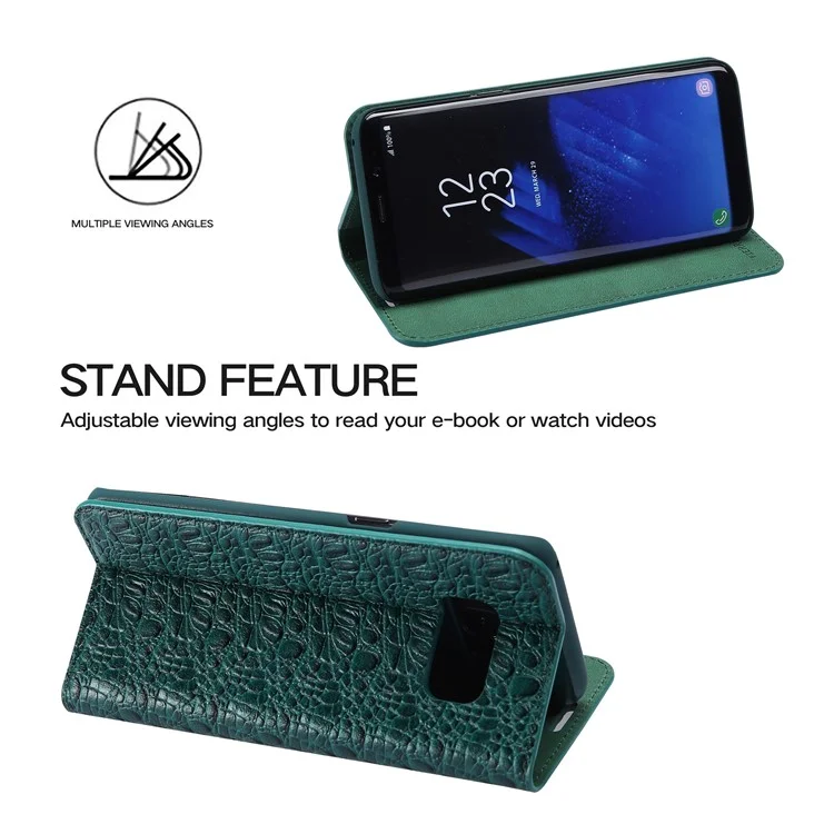 FIERRE SHANN Crocodile Texture Leather Wallet Case for Samsung Galaxy S8 G950 - Green