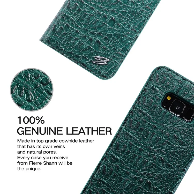 FIERRE SHANN Crocodile Texture Leather Wallet Case for Samsung Galaxy S8 G950 - Green