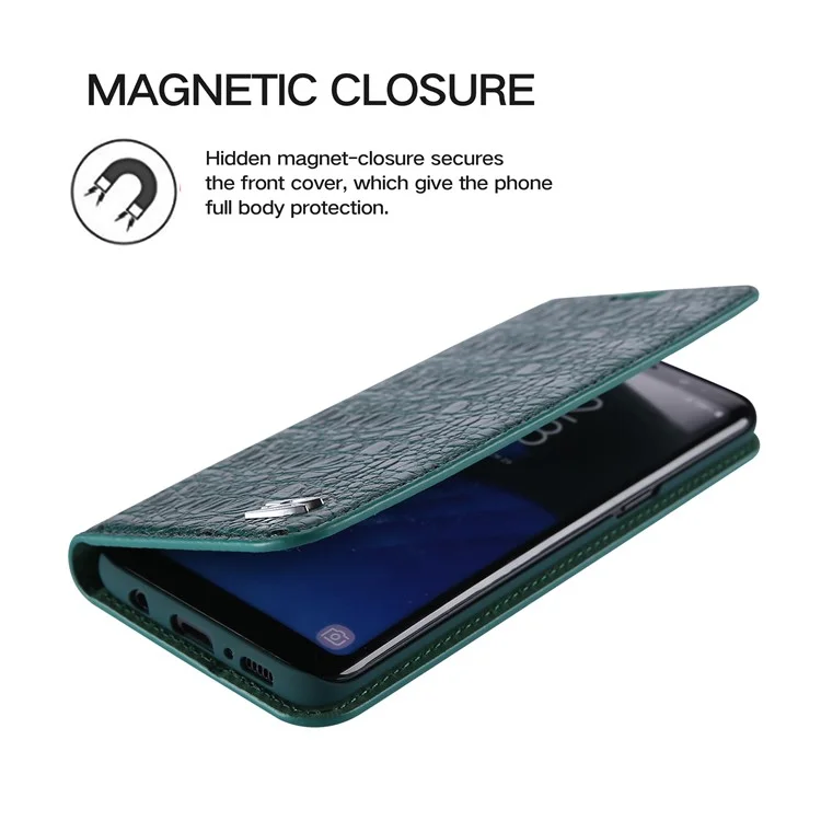 FIERRE SHANN Crocodile Texture Leather Wallet Case for Samsung Galaxy S8 G950 - Green
