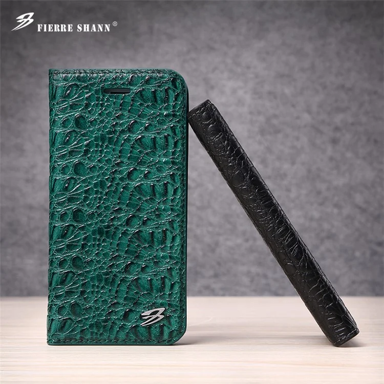 FIERRE SHANN Crocodile Texture Leather Wallet Case for Samsung Galaxy S8 G950 - Green