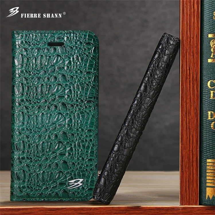 FIERRE SHANN Crocodile Texture Leather Wallet Case for Samsung Galaxy S8 G950 - Green