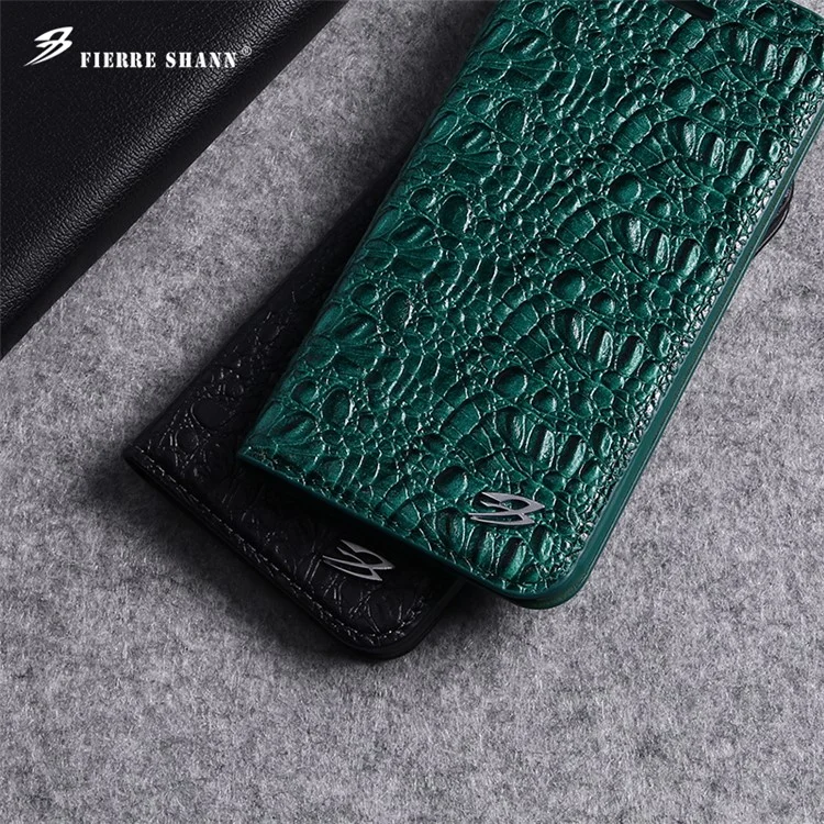 FIERRE SHANN Crocodile Texture Leather Wallet Case for Samsung Galaxy S8 G950 - Green
