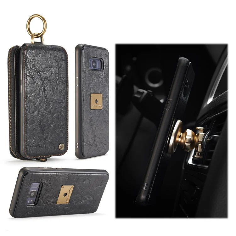 CASEME Movable 2-in-1 Multi-slot Wallet Vintage Split Leather Mobile Case for Samsung Galaxy S8 G950 - Black