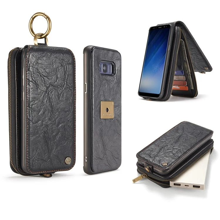 CASEME Movable 2-in-1 Multi-slot Wallet Vintage Split Leather Mobile Case for Samsung Galaxy S8 G950 - Black