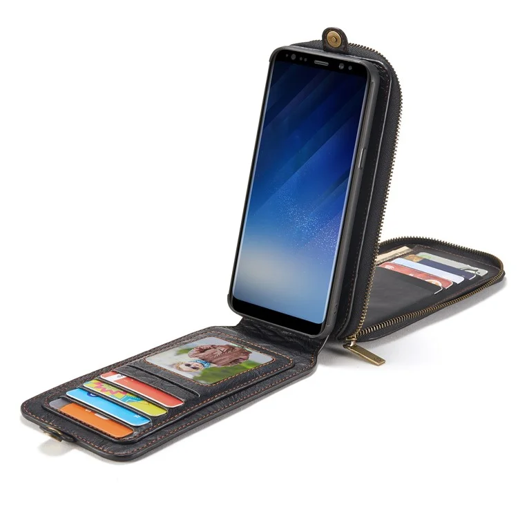 CASEME Movable 2-in-1 Multi-slot Wallet Vintage Split Leather Mobile Case for Samsung Galaxy S8 G950 - Black