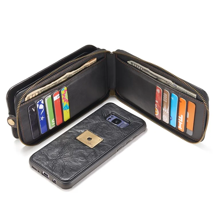 CASEME Movable 2-in-1 Multi-slot Wallet Vintage Split Leather Mobile Case for Samsung Galaxy S8 G950 - Black