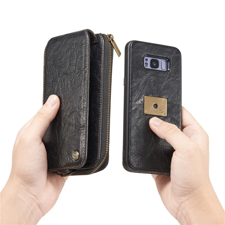 CASEME Movable 2-in-1 Multi-slot Wallet Vintage Split Leather Mobile Case for Samsung Galaxy S8 G950 - Black