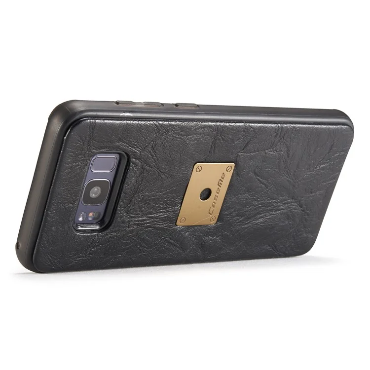 CASEME Movable 2-in-1 Multi-slot Wallet Vintage Split Leather Mobile Case for Samsung Galaxy S8 G950 - Black