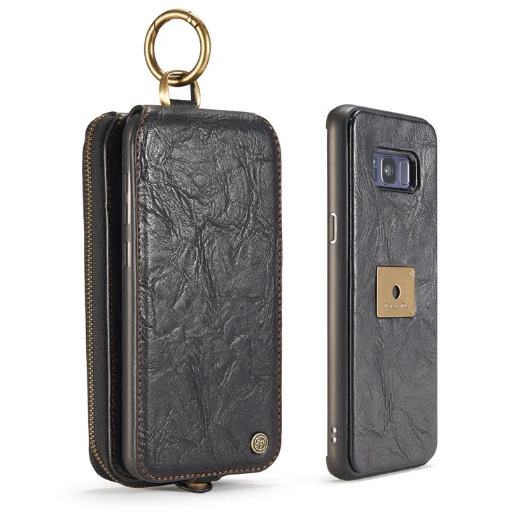 CASEME Movable 2-in-1 Multi-slot Wallet Vintage Split Leather Mobile Case for Samsung Galaxy S8 G950 - Black