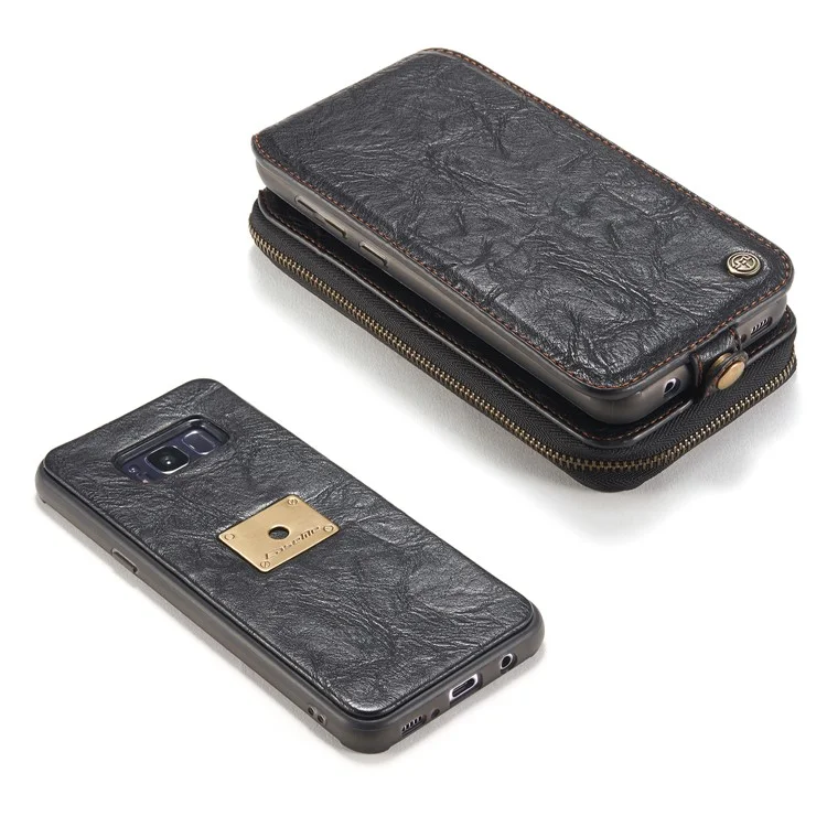 CASEME Movable 2-in-1 Multi-slot Wallet Vintage Split Leather Mobile Case for Samsung Galaxy S8 G950 - Black