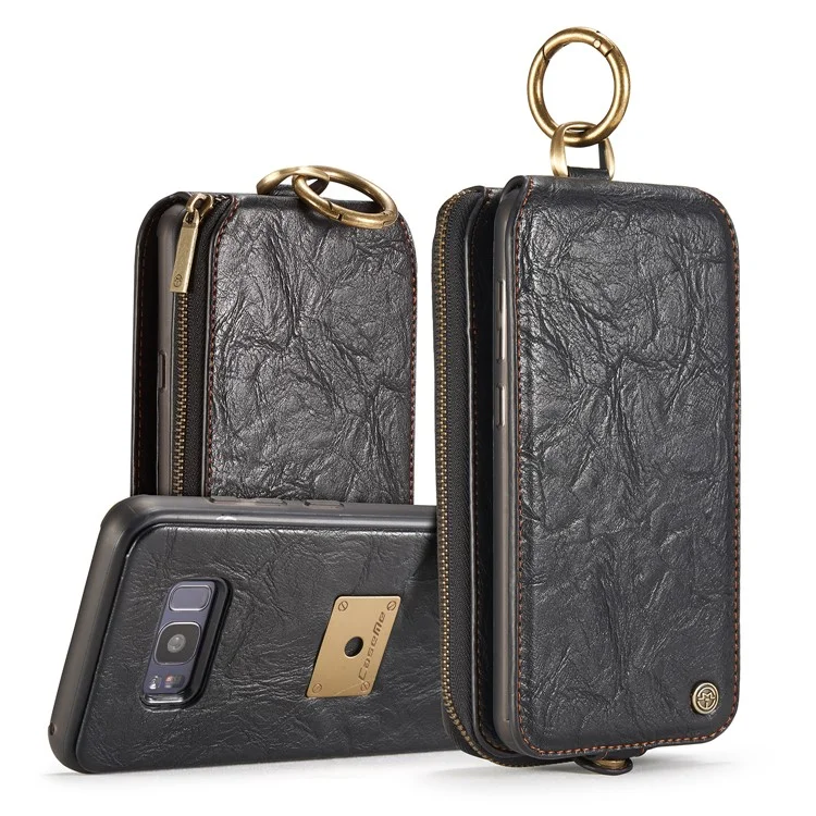CASEME Movable 2-in-1 Multi-slot Wallet Vintage Split Leather Mobile Case for Samsung Galaxy S8 G950 - Black