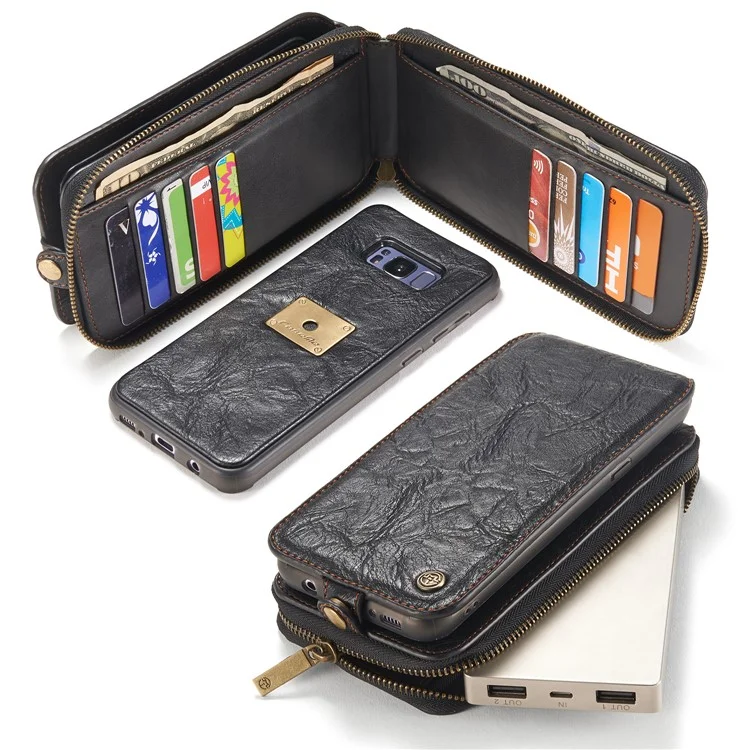CASEME Movable 2-in-1 Multi-slot Wallet Vintage Split Leather Mobile Case for Samsung Galaxy S8 G950 - Black