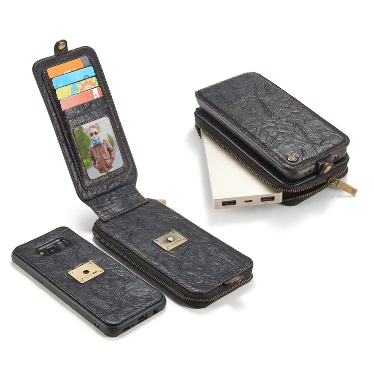 CASEME Movable 2-in-1 Multi-slot Wallet Vintage Split Leather Mobile Case for Samsung Galaxy S8 G950 - Black