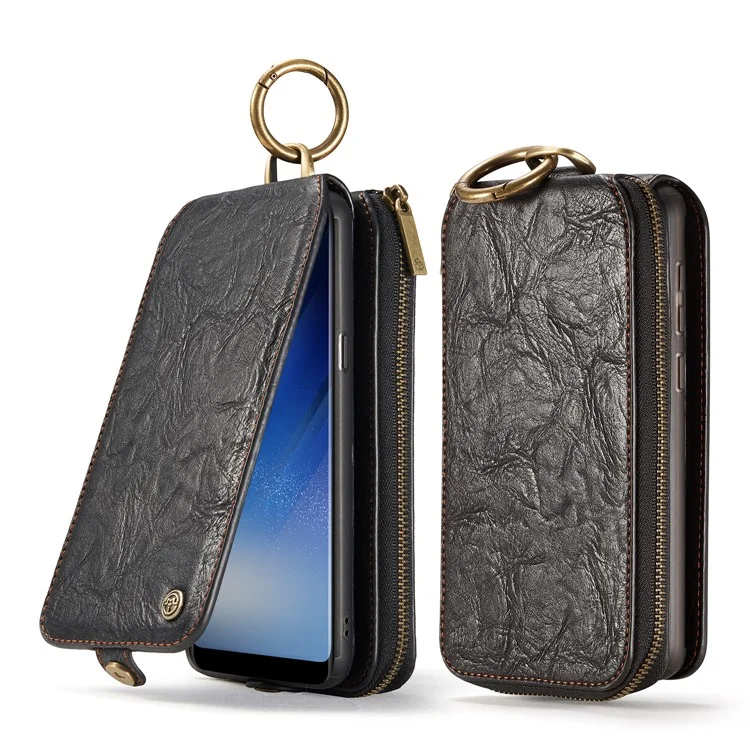 CASEME Movable 2-in-1 Multi-slot Wallet Vintage Split Leather Mobile Case for Samsung Galaxy S8 G950 - Black