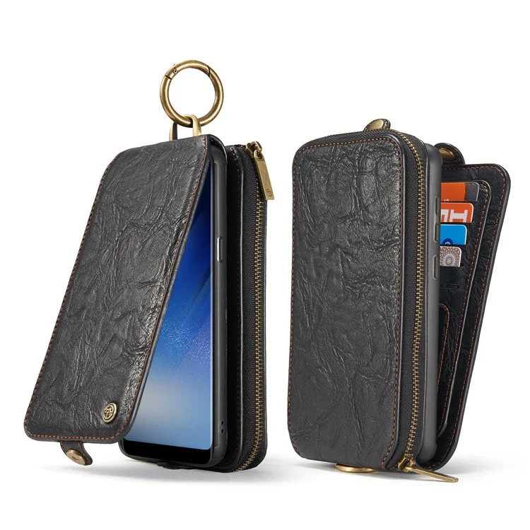 CASEME Movable 2-in-1 Multi-slot Wallet Vintage Split Leather Mobile Case for Samsung Galaxy S8 G950 - Black