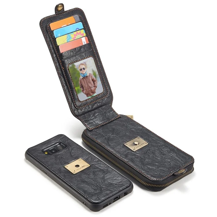 CASEME Movable 2-in-1 Multi-slot Wallet Vintage Split Leather Mobile Case for Samsung Galaxy S8 G950 - Black