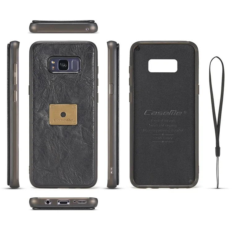 CASEME Movable 2-in-1 Multi-slot Wallet Vintage Split Leather Mobile Case for Samsung Galaxy S8 G950 - Black