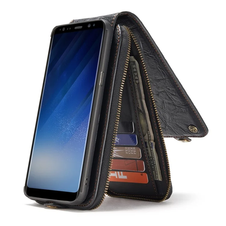 CASEME Movable 2-in-1 Multi-slot Wallet Vintage Split Leather Mobile Case for Samsung Galaxy S8 G950 - Black