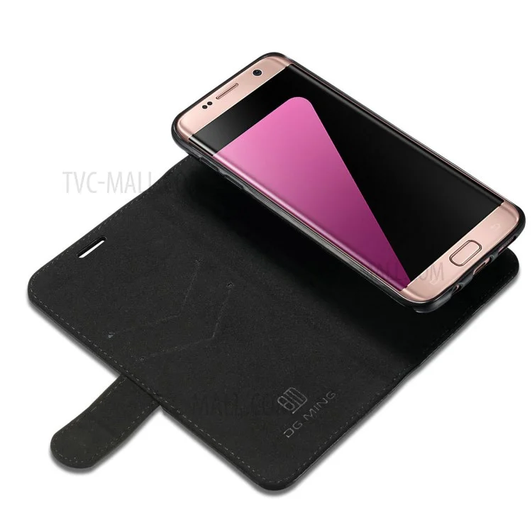 DG.MING Movable Inner Case 2-in-1 Genuine Leather Cover Stand for Samsung Galaxy S7 edge G935 - Black