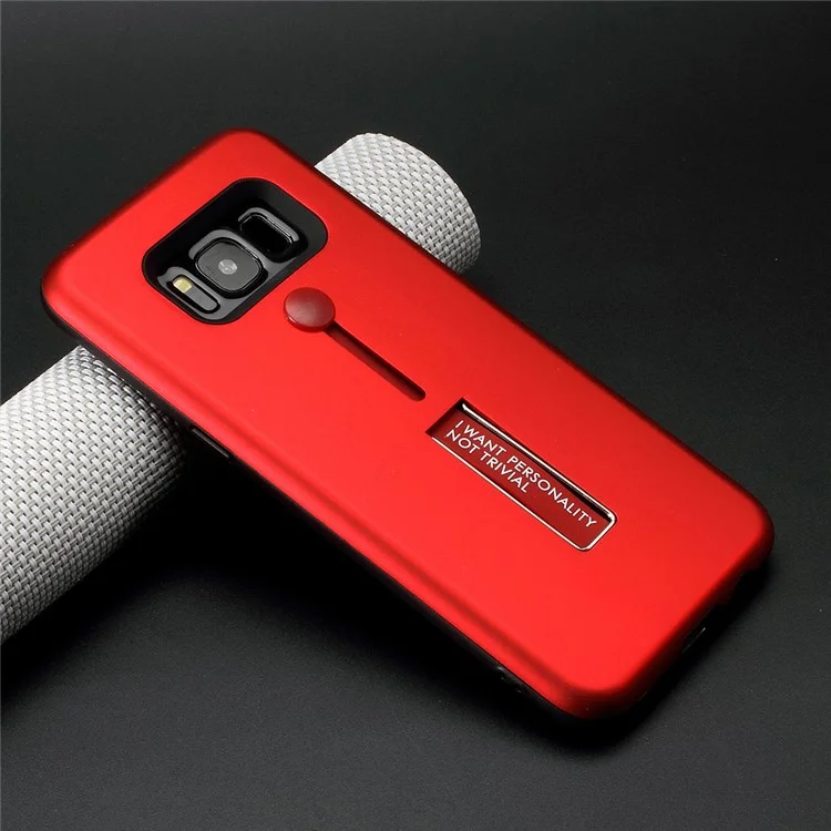 Slide Finger Grip Metal Kickstand TPU PC Hybrid Cover for Samsung Galaxy S8 G950 - Red