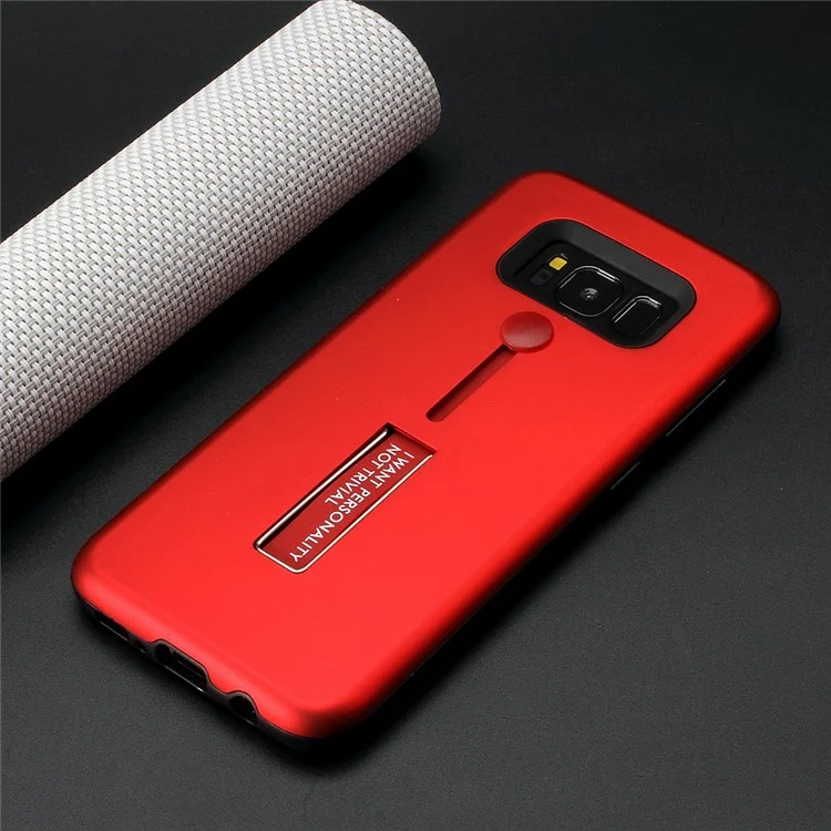 Slide Finger Grip Metal Kickstand TPU PC Hybrid Cover for Samsung Galaxy S8 G950 - Red