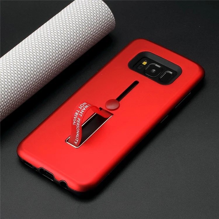 Slide Finger Grip Metal Kickstand TPU PC Hybrid Cover for Samsung Galaxy S8 G950 - Red