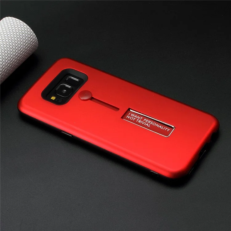 Slide Finger Grip Metal Kickstand TPU PC Hybrid Cover for Samsung Galaxy S8 G950 - Red