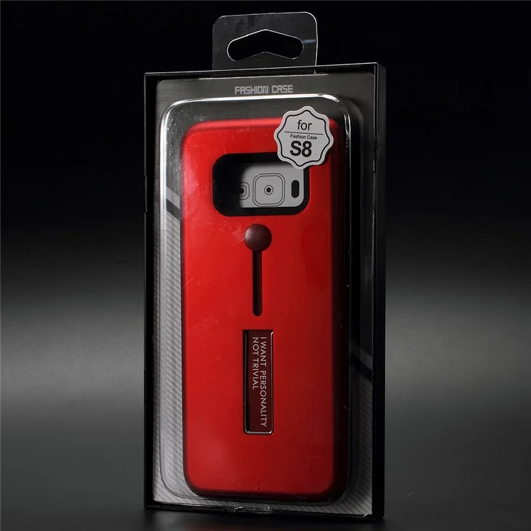 Slide Finger Grip Metal Kickstand TPU PC Hybrid Cover for Samsung Galaxy S8 G950 - Red