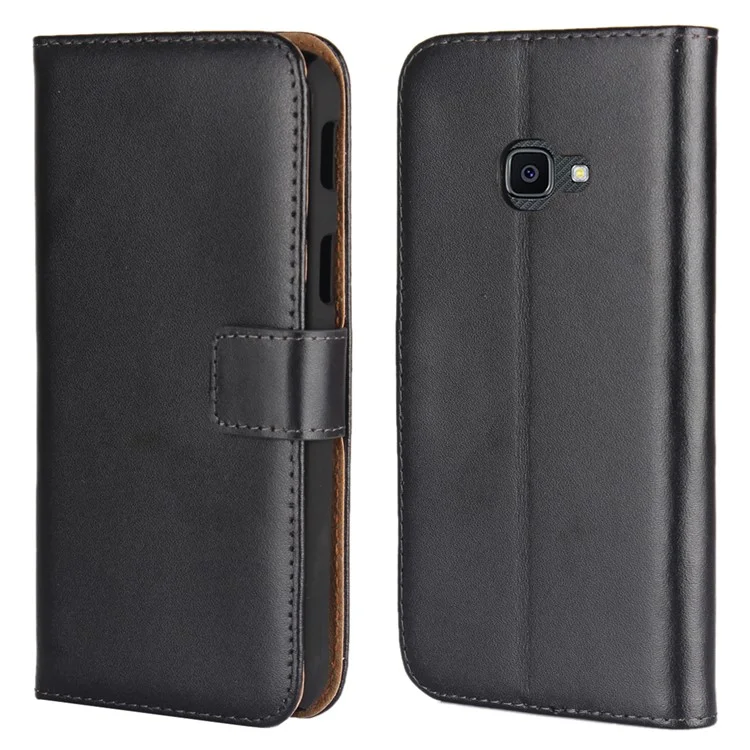 Genuine Split Leather Wallet Stand Mobile Phone Case for Samsung Galaxy Xcover 4 - Black