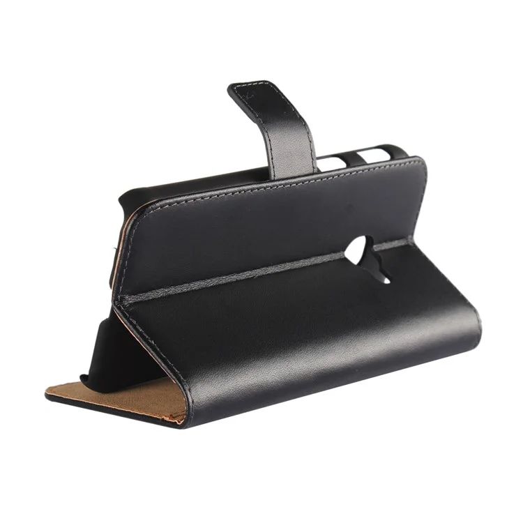 Genuine Split Leather Wallet Stand Mobile Phone Case for Samsung Galaxy Xcover 4 - Black