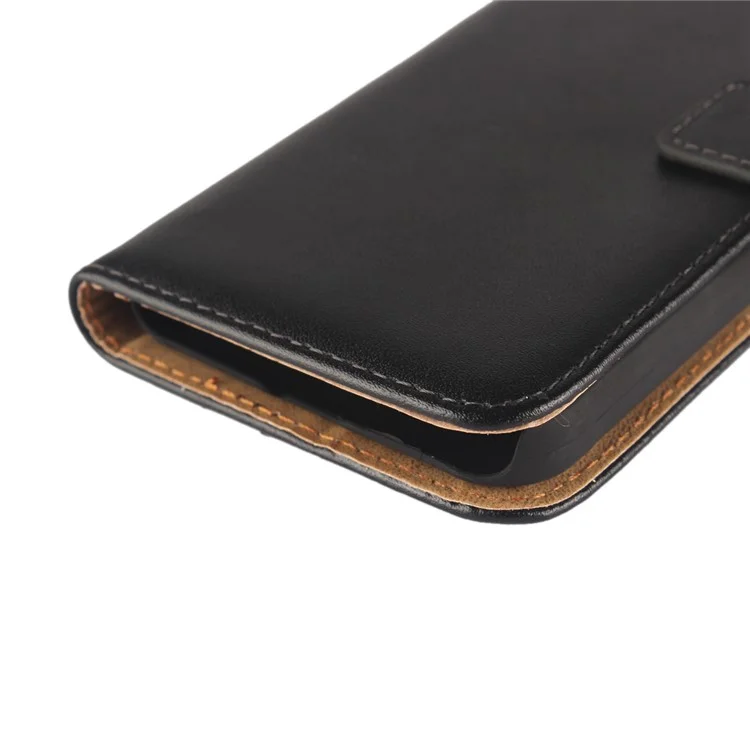 Genuine Split Leather Wallet Stand Mobile Phone Case for Samsung Galaxy Xcover 4 - Black