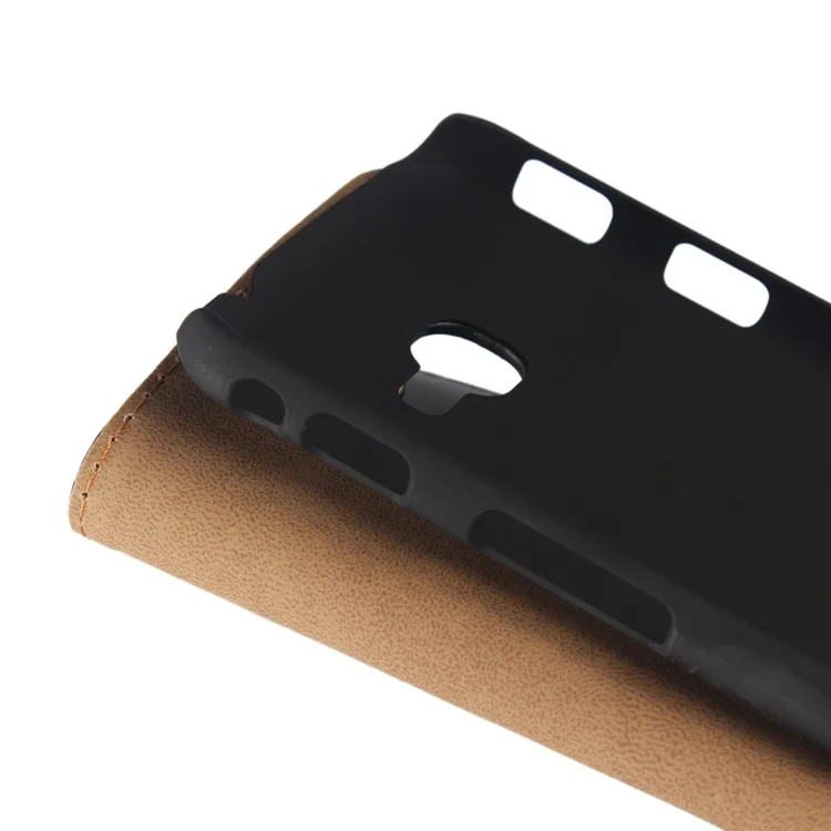 Genuine Split Leather Wallet Stand Mobile Phone Case for Samsung Galaxy Xcover 4 - Black