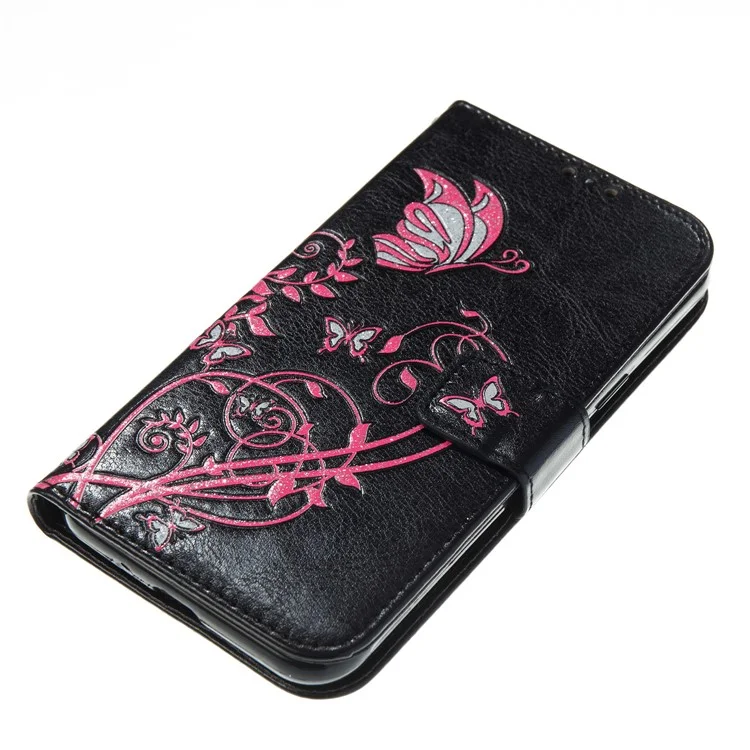 Wallet PU Leather Stand Butterfly Flower Case for Samsung Galaxy J3 (2016) / J3 J320 - Black