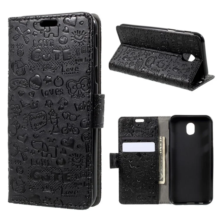 Cartoon Graffiti Wallet Leather Phone Case with Stand for Samsung Galaxy J5 (2017) EU Version - Black