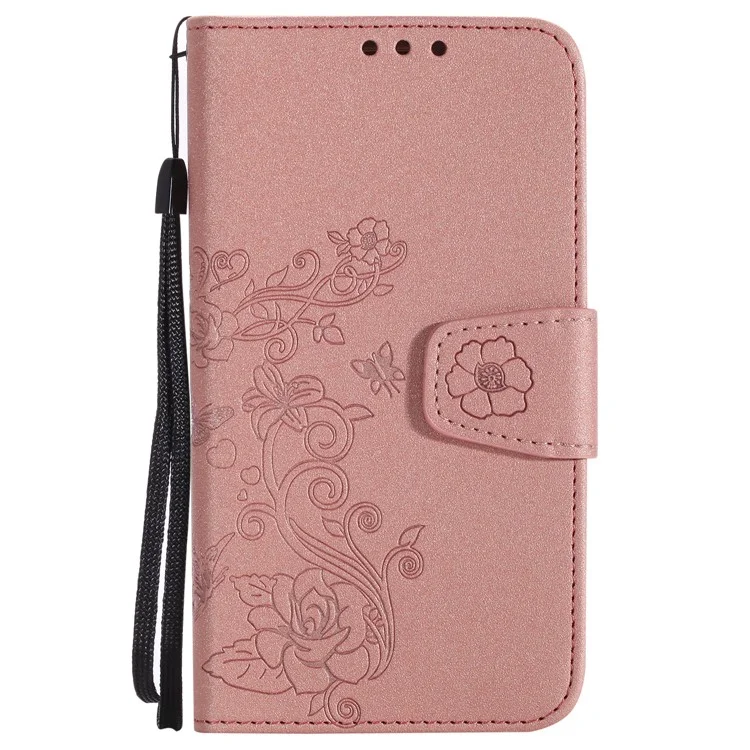 Movable 2-in-1 Imprint Glitter Powder Leather Wallet Phone Casing for Samsung A5 2017 A520 - Rose Gold