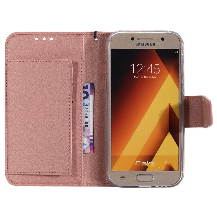 Movable 2-in-1 Imprint Glitter Powder Leather Wallet Phone Casing for Samsung A5 2017 A520 - Rose Gold