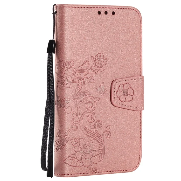 Movable 2-in-1 Imprint Glitter Powder Leather Wallet Phone Casing for Samsung A5 2017 A520 - Rose Gold