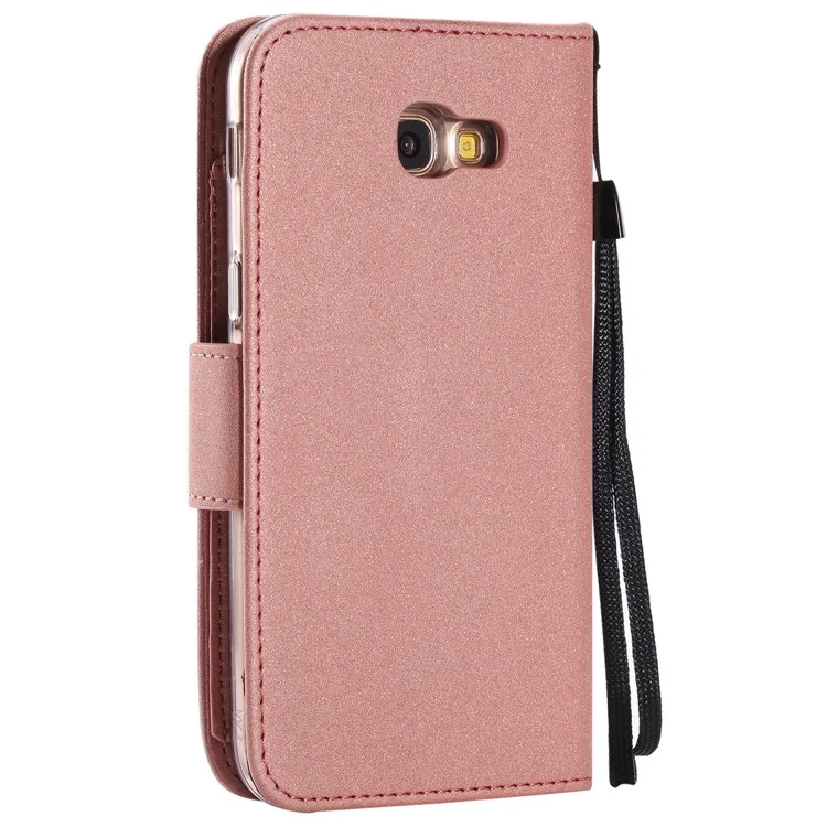 Movable 2-in-1 Imprint Glitter Powder Leather Wallet Phone Casing for Samsung A5 2017 A520 - Rose Gold