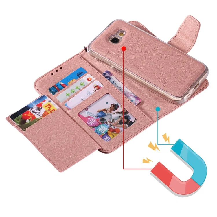 Movable 2-in-1 Imprint Glitter Powder Leather Wallet Phone Casing for Samsung A5 2017 A520 - Rose Gold