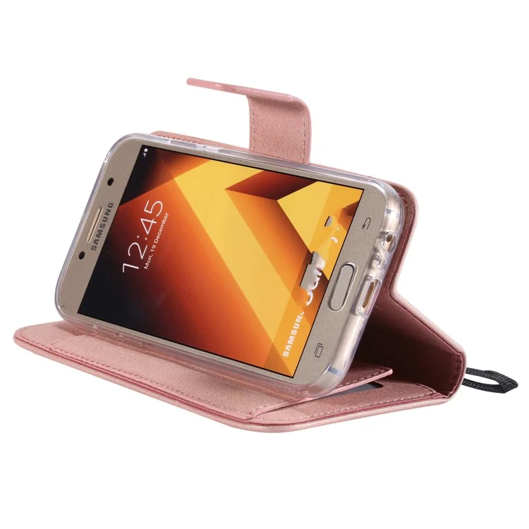 Movable 2-in-1 Imprint Glitter Powder Leather Wallet Phone Casing for Samsung A5 2017 A520 - Rose Gold